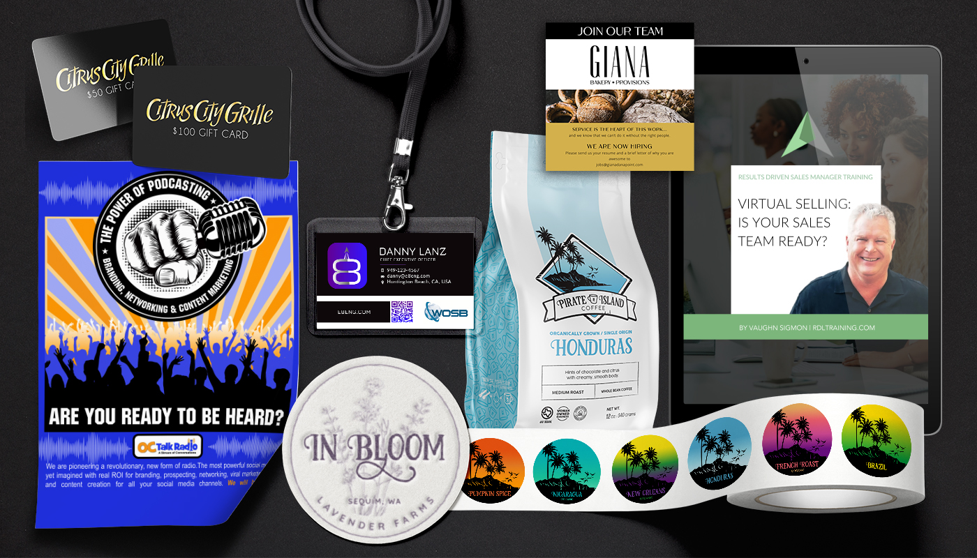 Examples of different graphic design products created by Lunations, Inc.